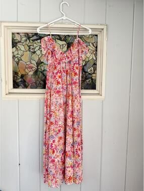 HM Floral Ruffle Trim cotton Maxi Dress size XS